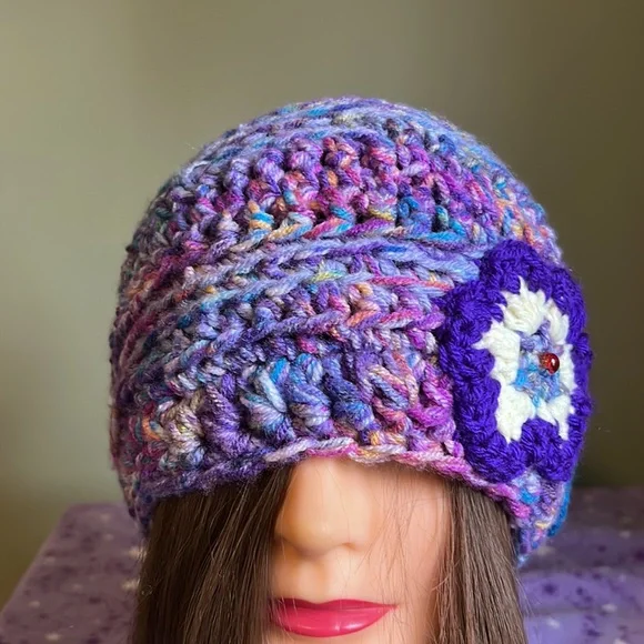 Vibrant Multicolor crochet beanie medium soft colorful acrylic yarn new - Picture 3 of 10